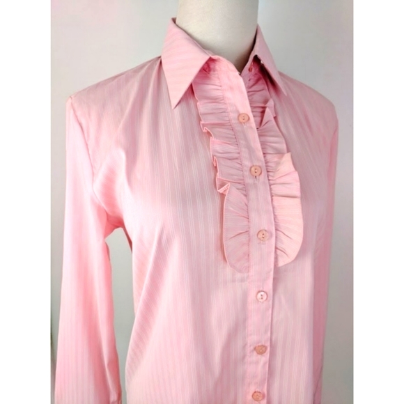 Pink Striped Collared Long Sleeves Shirt - Picture 5 of 9